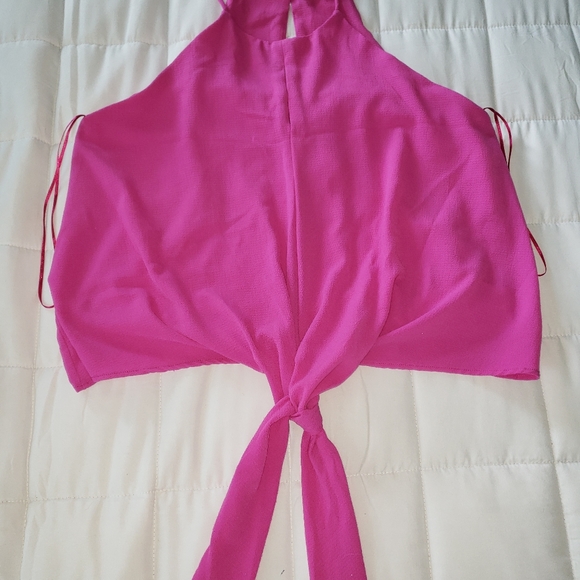 Hot pink tie front crop top spaghetti strap top - Picture 8 of 8